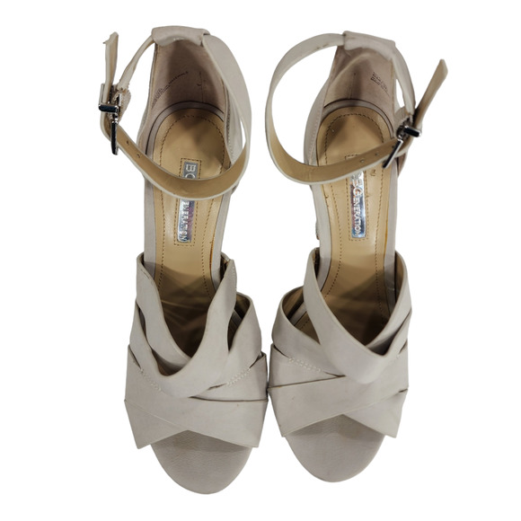 BCBG Womens Platform Sandals sz 6 M Alpine Cream Faux Leather Silver Glitter 5" - Picture 8 of 12